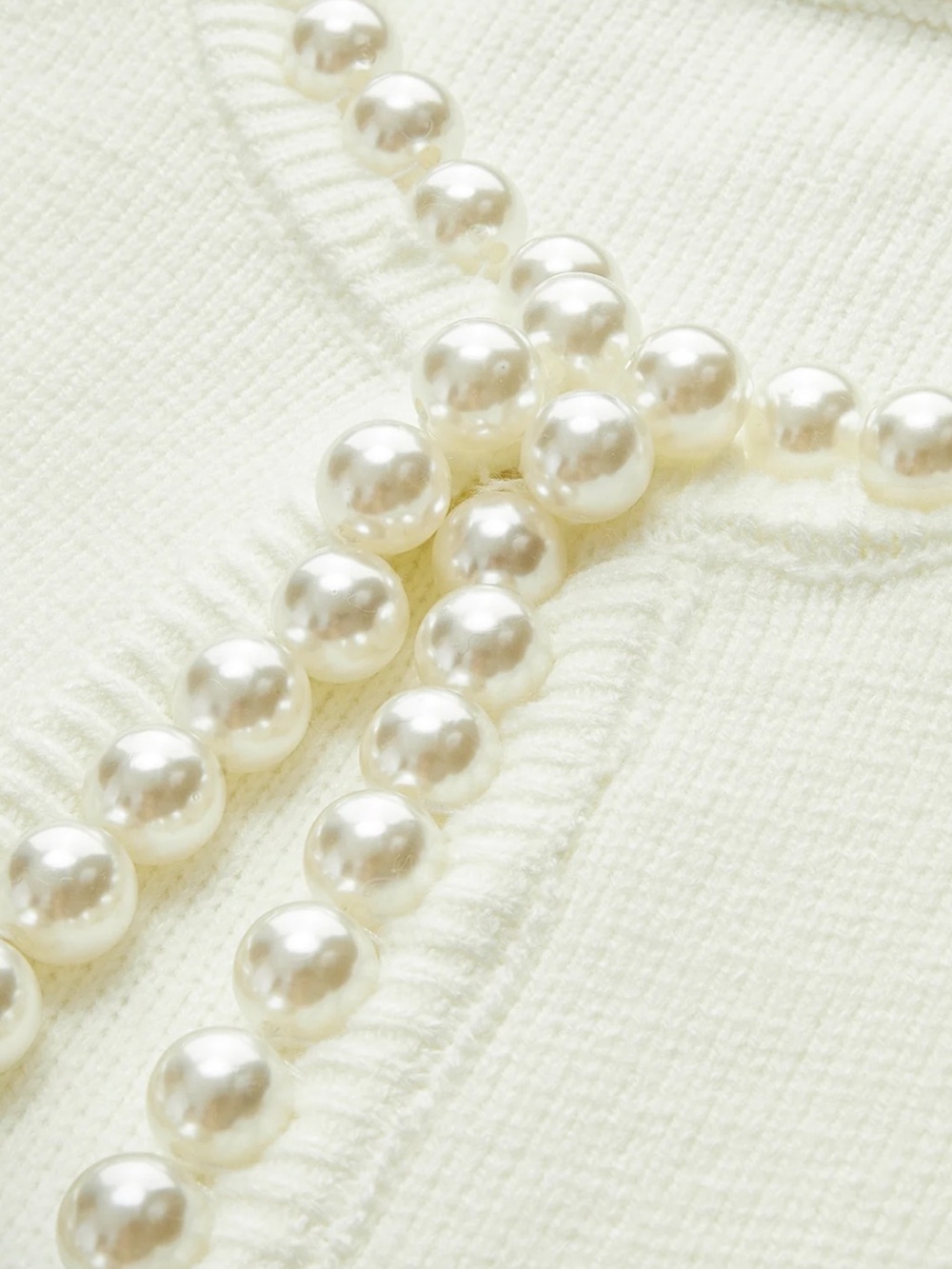 Commense Women's Cream Pearl-Trim Knit Cardigan Sweater Small - Picture 9 of 11